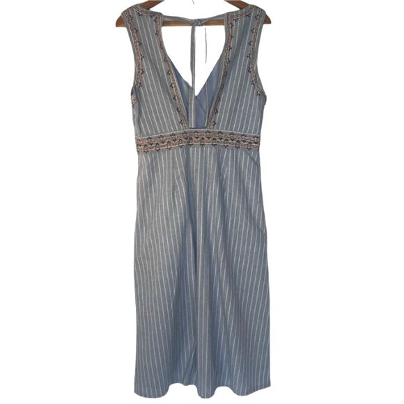 Miss Me Sleeveless Linen Blend Dress Embroidered Striped Low Back Size MD Boho - Picture 2 of 9